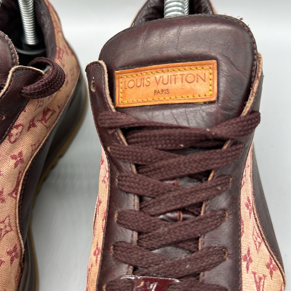 Louis Vuitton Burgundy & Pink Monogram Mini Lin Sneaker Women Size 40 EUR 8.5 US - Picture 4 of 8